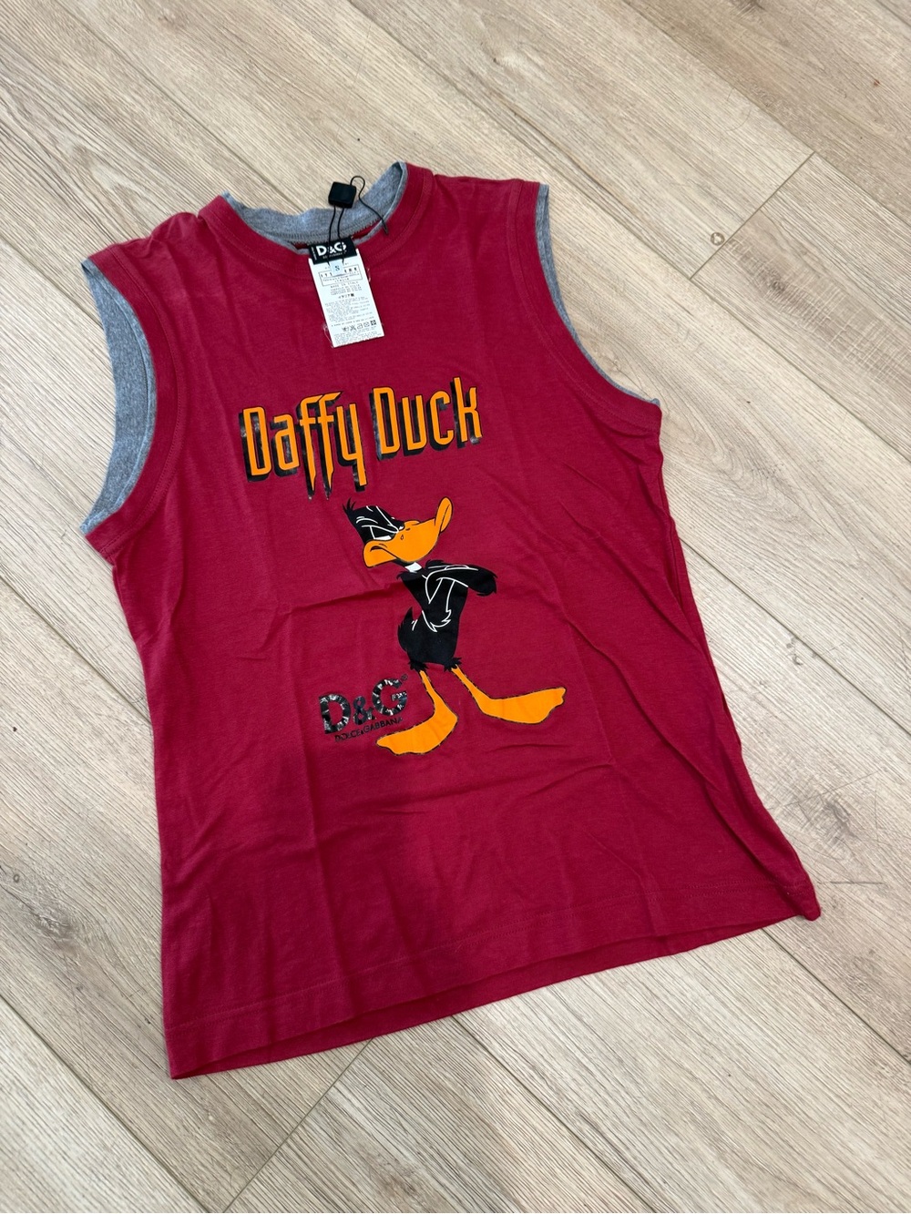 D&G Red Daffy Duck Sleeveless Tank with Gray Trim